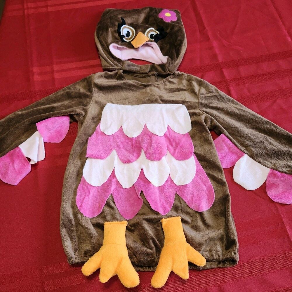 Toddler Girls Plush Owl Halloween Costume Brown Pink 3T Birds Dress Up Hooded